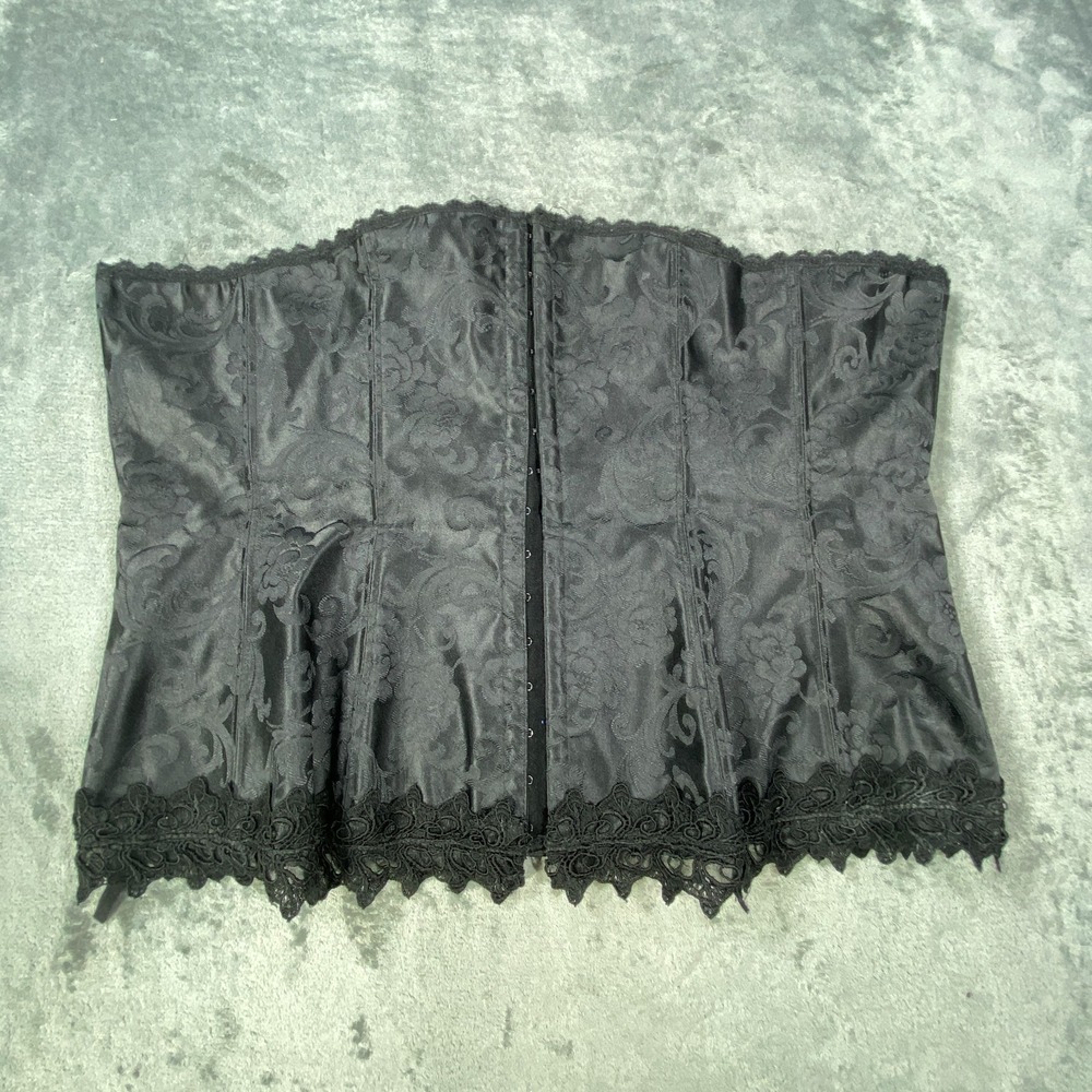 Fredericks Of Hollywood Black Satin Lace Up Corset Size XL 40 Bustier Victorian